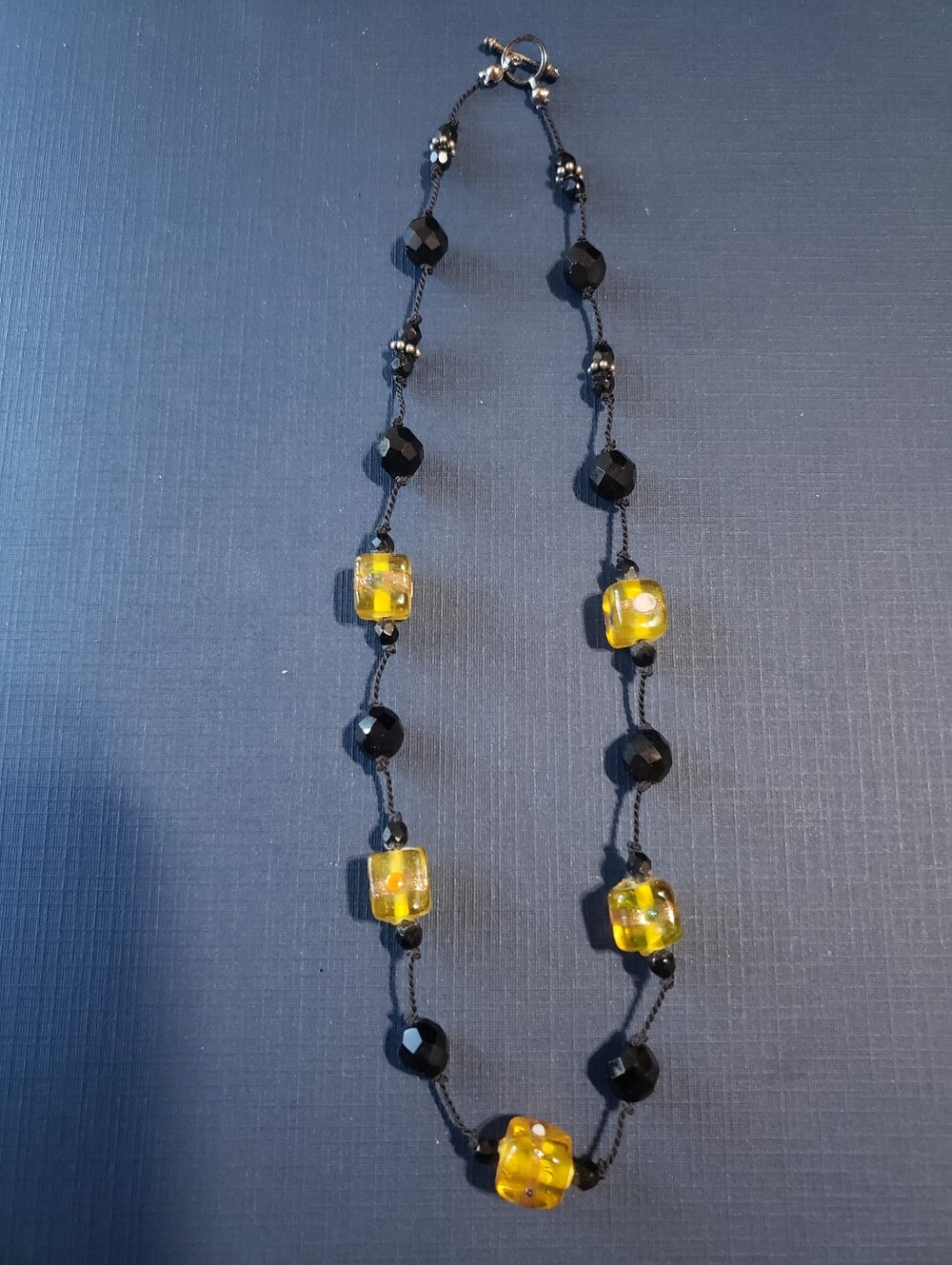 Handmade Yellow and Black Glass Bead Necklace